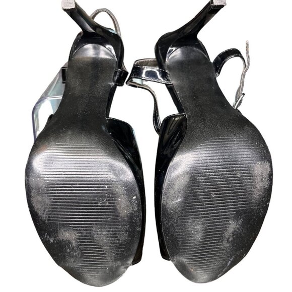 Sexy Wednesday 8M‎ Carlos Black Patent Open-Toe Heels With Ankle Stiletto - Picture 7 of 12